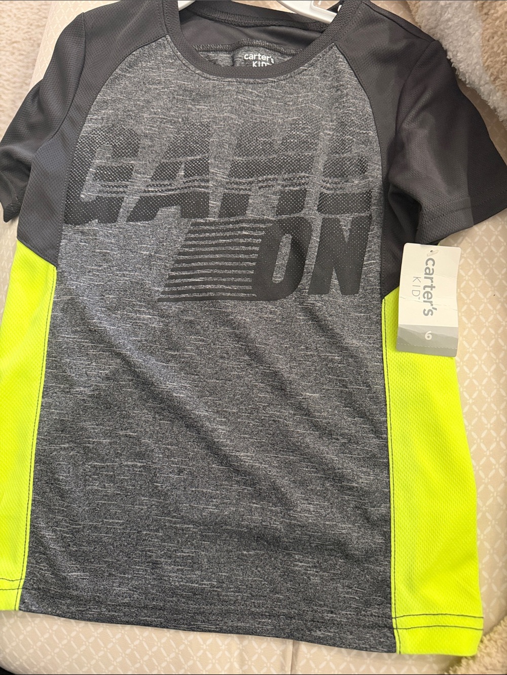 Carter's Active Gray & Neon Yellow Boys' Athletic Tee size 6